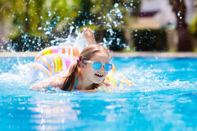 Child,With,Inflatable,Toy,Ring,Float,In,Swimming,Pool.,Little